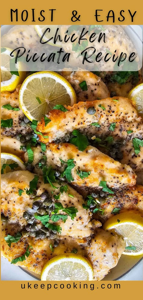 This Chicken Piccata recipe is a must-try! Juicy chicken cutlets in a tangy lemon-butter sauce with capers make the perfect quick and elegant meal. Serve with pasta or veggies for a delicious dinner that’s easy enough for weeknights yet fancy enough for special occasions! Lemon Butter Caper Chicken, Oven Chicken Piccata, Chicken Recipes With Capers, Chicken Cutlets With Sauce, Chicken Capers Lemon Piccata, Recipes With Chicken Cutlets, Chicken Cutlets Recipes, Dinner Recepies, Lemon Chicken Piccata