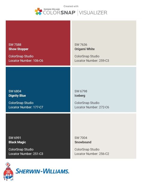 I just created this color palette with the Sherwin-Williams ColorSnap® Visualizer app on my Android phone. What do you think? You can learn more about ColorSnap Visualizer and get it on your phone free by visiting http://getcolorsnap.com. Red Blue Cream Color Pallet, Red Blue White Black Color Palette, Hospital Color Palette, App Color Palette, Blue Color Pallet, App Design Layout, Color Bordo, Website Color Palette, Black Color Palette