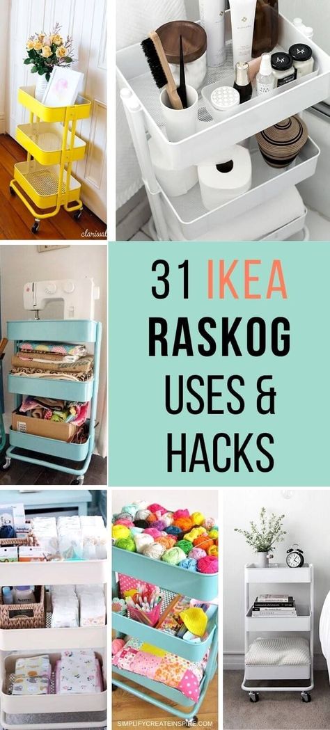 #organizer #homestorage #storagehacks #organization Ikea Cart Playroom, Ikea Raskog Cart Bathroom, Ikea Craft Cart, Ikea Trolly Ideas, Book Trolley Ikea, Office Cart Organization Ideas, Ikea Rolling Cart Kitchen, Organizing Cart Ideas, 3 Tier Trolley Storage Ideas