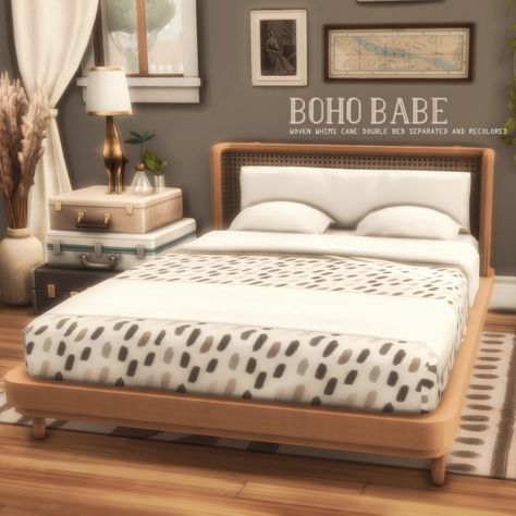 Boho Babe: Woven Whims Cane Double Bed Separated and Recolored - The Sims 4 Download - SimsFinds.com Ts4 Cc Bed Maxis Match, Sims 4 Mattress Cc Maxis Match, Sims 4 King Size Bed Cc, Maxis Match Bed, Sims 4 Growing Together Cc, Sims 4 Bed Cc Maxis Match, Maxis Match Cc Furniture, Sims4 Cc Bed, Sims4 Bed Cc