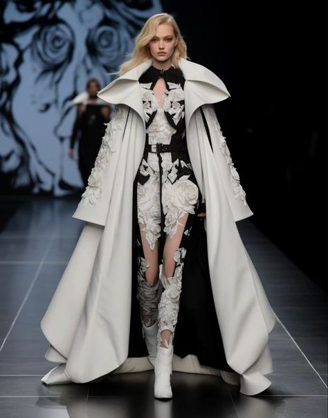 White Palace Fantasy Art, Fantasy Haute Couture, Modern Runway Fashion, Avangard Fashion, Cloak Dress, Unusual Clothes, Fashion Inspiration Design, Fantasy Dress, Fashion Mistakes