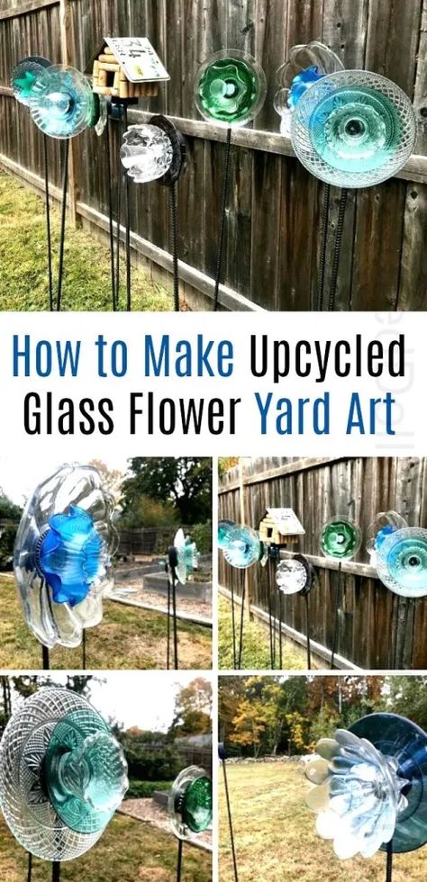 Flock Block, Fun Garden Art, Glass Totems, Flower Yard, Glassware Garden Art, Yard Art Crafts, Glassware Crafts, Handsome Husband, Plate Flowers