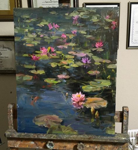 Water Lilies Photo, Monet's Water Lilies, Lilies Painting Easy, Monet Paintings Waterlilies, Water Lillie’s, Money Water Lilies, Lilypads Art, Painting Water Acrylic, Lilypad Painting