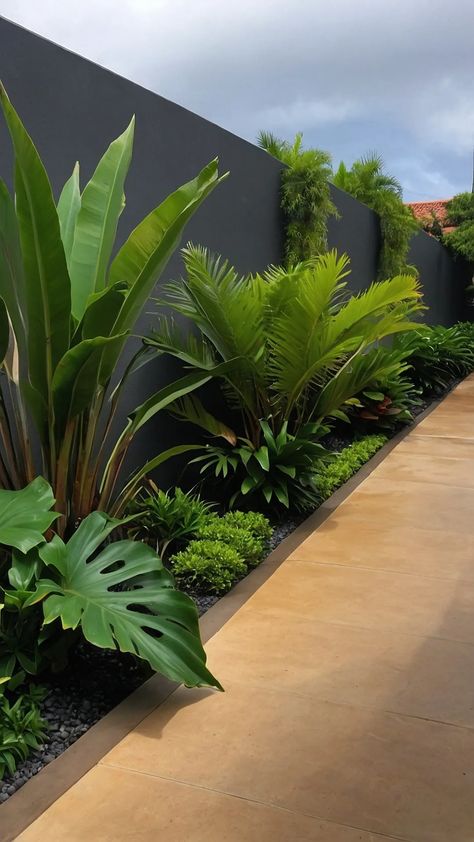 Revamp Your Garden: 15 Tropical Landscaping Ideas You’ll Love - pulsepathlife.com Beautiful Plants For Garden, Birds Of Paradise Garden Ideas, Tropical Modern Landscaping, Tropical Fence Landscaping, Bird Of Paradise Plant Landscape, Florida Landscaping Ideas Backyard Pool, Caribbean Garden Ideas, Tropical Garden Ideas Backyards, Pool Plants Ideas