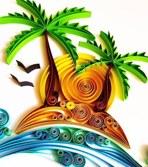 #beach #island #palm #beachlife #paperart #gift #giftideas #original #originalartwork #uniquegifts #uniquegift #giftforhim #giftforher… Teknik Quilling, Quiling Paper Art, Wall Art Paper, Arte Quilling, Paper Quilling For Beginners, Quilling Work, Paper Quilling Patterns, Quilled Paper Art, Quilling Christmas