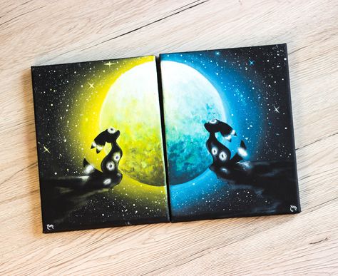 Shiny Umbreon, Umbreon And Espeon, Evolution Art, Acrylic Paintings On Canvas, Pokemon Craft, Under The Moon, Small Canvas Art, Simple Acrylic Paintings, Paintings On Canvas