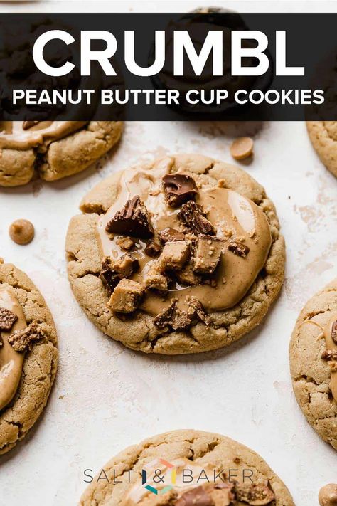 These Crumbl Peanut Butter Cup Cookies are what Reese's lovers dream about! A delicious Crumbl peanut butter cookie is topped with melted peanut butter chips and chopped Reese’s peanut butter cups! Crumbl Reeses Cookie, Crumble Reeses Peanut Butter Cookies, Crumbl Reese’s Peanut Butter Cup Cookies, Crumbl Chocolate Peanut Butter Cookies, Crumble Cookie Peanut Butter, Copycat Crumbl Reese’s Peanut Butter Cookies, Crumbl Peanut Butter Cup Cookies, Peanut Butter Cookies Reeses Cups, Crumbl Peanut Butter Copycat