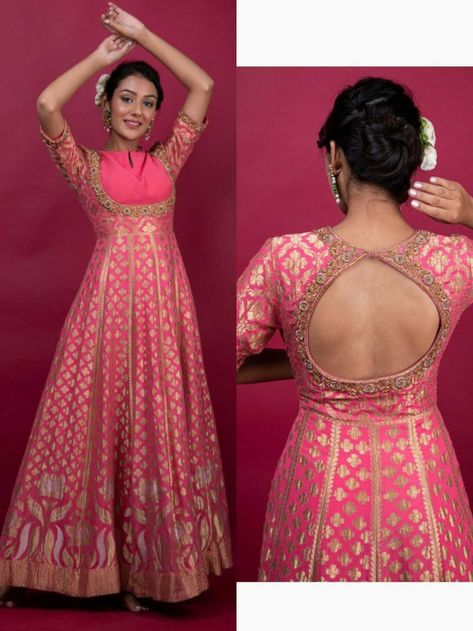 Anaar Kali Suit, Anarkali Front And Back Neck Designs, Ethic Dresses For Women, Saree Dress Back Neck Designs, Lehenga To Anarkali Convert, Indowestern Outfits From Old Saree, Anarkali Dress Design From Saree, Traditional Saree Dress Pattern, Anarkali Dresses For Women