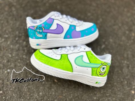 Monsters Inc Inspired Custom Shoes for Kids Toddler Custom Shoes Birthday Shoes - Etsy Diy Disney Sneakers, Mario Custom Shoes, Design For Shoes Painting, Monsters Inc Shoes, Disney Nike Shoes, Diy Shoe Designs, Kids Custom Shoes, Shoe Customization, Shoes Draw