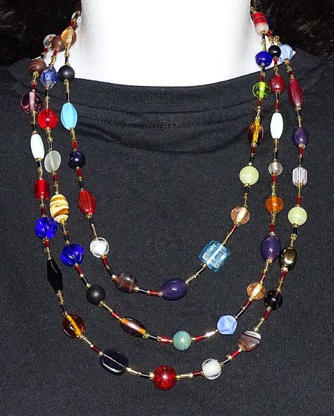 Made using recycled glass beads from modern and vintage sources. Recycled Glass Bead Jewelry, Glass Bead Jewelry, Glass Beads Jewelry, Recycled Glass Bead, Hippie Jewelry, Bead Jewelry, Glass Bead Necklace, Recycled Glass, Bead Necklace