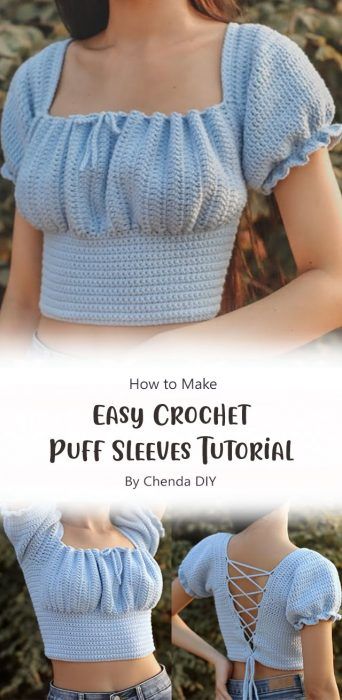 Easy Crochet Top Puff Sleeves Free Pattern Ideas - Carolinamontoni.com Crochet Vera Top, Crop Tops Crochet, Crochet Shirt Pattern, Puff Sleeve Pattern, Gilet Crochet, Crochet Mignon, Confection Au Crochet, Quick Crochet Patterns, Crochet Crop Top Pattern