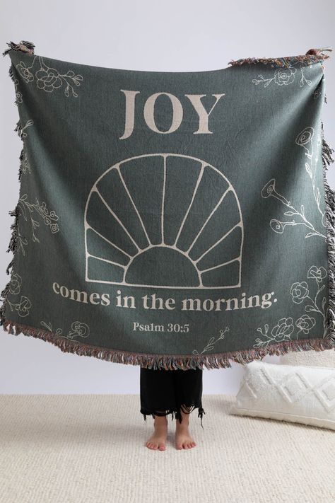 Bible Verse Tapestry, Morning Bible Verse, Joy Comes In The Morning, Christian Accessories, Large Tapestries, Psalm 34, Woven Throw Blanket, Sage Color, Kids Blankets