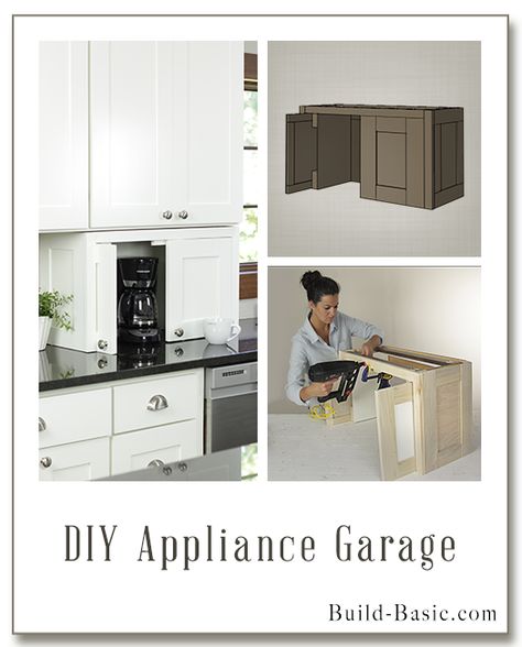 Build this DIY Appliance Garage - Building Plans and Instructions by @Build Basic www.build-basic.com Diy Appliance Garage, Cabinet Organization Diy, Garage Building Plans, Countertop Concrete, Garage Floor Paint, Appliance Garage, Outdoor Kitchen Countertops, Kitchen Island Plans, Building A Kitchen