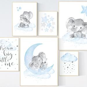 Moon Nursery Art, Nursery Ideas Boy, Bunny Nursery Art, Elephant Wall Art Nursery, Custom Nursery Art, Elephant Nursery Art, Baby Room Wall Art, Purple Nursery, Nursery Boy