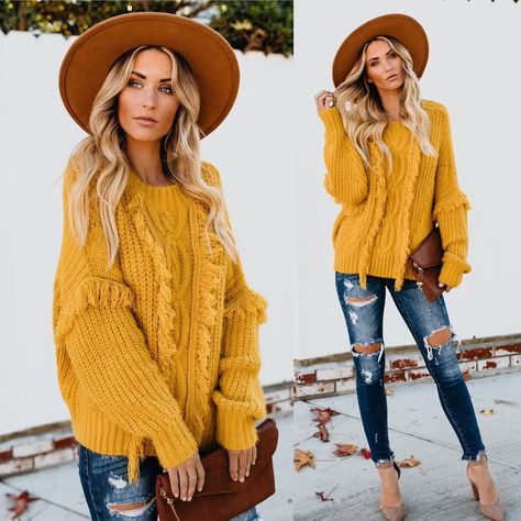 Image may contain: 2 people, people standing Mustard Yellow Sweater, Yellow Knit Sweater, Mustard Yellow Color, At Midnight, People Standing, People People, Yellow Sweater, 2 People, Cable Knit Sweater