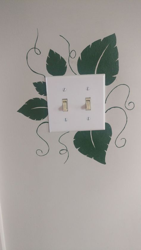 Simple Wall Decor Painting, Cute Wall Designs Paint Bedrooms, Aesthetic Wall Design Paint, Design For Switch Board, Mini Wall Painting Ideas, Green Paint Wall Design, Plant Wall Painting Ideas, Simple Wall Paintings For Bedroom, Hand Painted Wall Murals Diy Simple