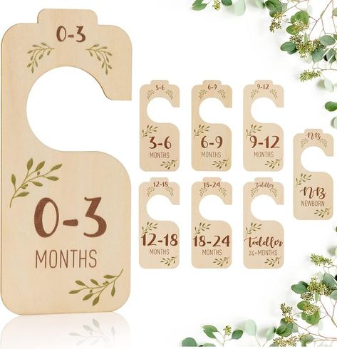 Baby Closet Dividers for Clothes Organizer - Set of 8 Beautiful Wooden Double-Sided Baby Clothes Size Hanger Organizer from Newborn to 24 Months for Boho Nursery Decor Clothes Sorting, Baby Clothes Dividers, Baby Closet Organization, Baby Shower Souvenirs, Baby Closet Dividers, Baby Wish List, Baby Clothes Sizes, Baby Clothes Organization, Closet Dividers