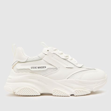 Steve Madden white possession Girls Junior Trainers Steve Madden Trainers, Chunky Shoes Outfit, Steve Madden Possession, White Steve Madden, Pink Cottagecore, Trainers Girls, Steve Maddens, White Kicks, College Fits