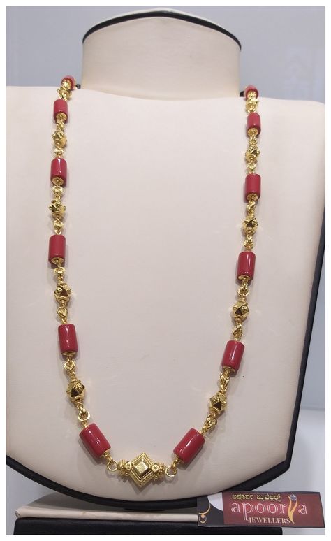 Coral Long Chain Gold, Coral Mangalsutra, Long Chain Gold, 2023 Celebration, Gold Lockets, Hindu Jewelry, Coral Jewellery, Gold Jewels Design, Gold Pearl Bracelet