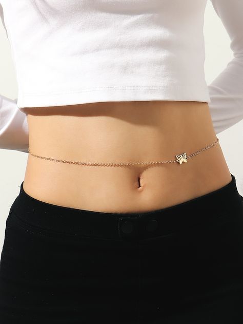 Gold Funky   Zinc Alloy  Waist Chain Embellished   Jewelry Hip Chain Gold, Waist Chain Indian, Hip Chain, Minimalist Butterfly, Belly Tattoos, Desi Hot, Rich Aesthetic, Daily Hacks, Gold Body Jewellery