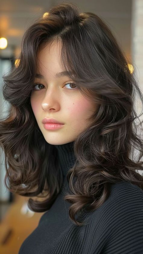 Trendy New Haircuts For Women, Short Haïr Cut With Bangs, Cute Hairstyles With Bangs Medium, Short Haircut For Long Face, Front Bangs With Medium Hair, Shoulder Length Haircut For Wavy Hair, Face Framing Curtain Bangs On Short Hair, Long Bob Cut With Bangs, Haïr Cut For Wavy Hair