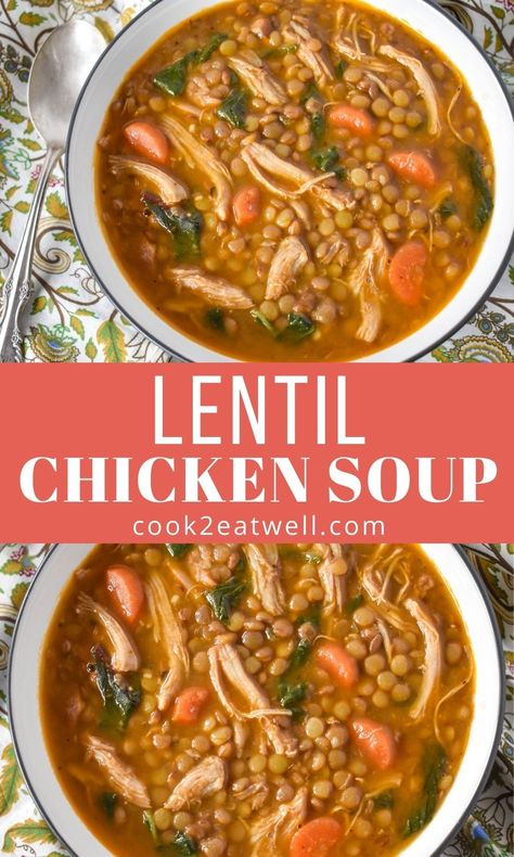 Recipe Chicken Thighs, Chicken Lentil Soup, Lentil Recipes Easy, Chicken Lentil, Lentil Recipe, Lentil Soup Recipe, Soup Chicken, Hearty Chicken, Lentil Soup Recipes