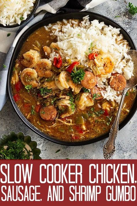 Shrimp Gumbo Crockpot, Sausage And Shrimp Gumbo, Gumbo Slow Cooker, Gumbo Recipe Crockpot, Gumbo Crockpot, Gumbo Recipe Easy, Shrimp And Sausage Gumbo, Seafood Gumbo Recipe, Gumbo Recipe Sausage