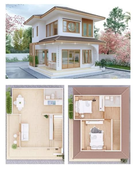 Small House Blueprints, Small House Layout, Small House Design Exterior, House Floor Design, Simple House Design, Casas The Sims 4, House Arch Design, House Construction Plan, Model House Plan