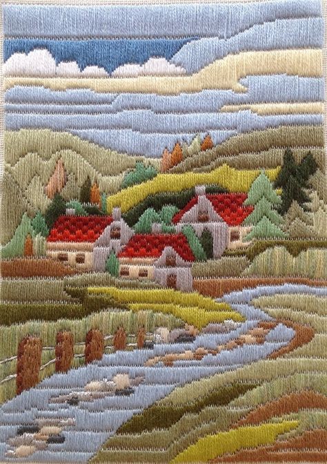 فن النسيج, Long Stitch, Bargello Needlepoint, Crewel Embroidery Kits, Landscape Quilts, Needlepoint Stitches, Needlepoint Patterns, Crewel Embroidery, Embroidery Craft