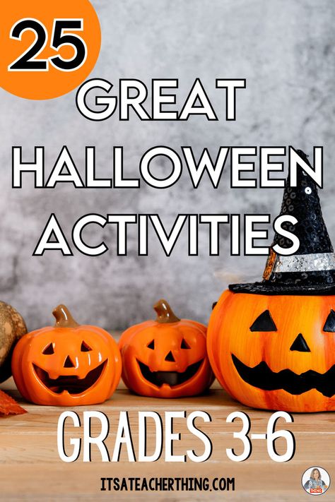 You’ll love these easy-to-use Halloween classroom activities for kids in 3rd, 4th, 5th, & 6th grades. From games to craft ideas, writing activities, to worksheets, these activities will keep your students engaged and learning. Add a little spooky fun to your lessons. Check out the details on the blog. Halloween Classroom Ideas, Middle School Halloween Activities, Halloween Kid Games, Steam Projects For Kids, 3rd Grade Games, Halloween School Crafts, Halloween Escape Room, Halloween Writing Activities, Escape The Classroom