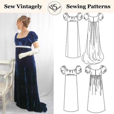 Expanded Size Range! - Plus Size Regency Dress Pattern - Sew Vintagely Dress Patterns Uk, Regency Dress Pattern, Evening Dress Patterns, Regency Gown, Dresses By Pattern, Regency Dress, Dress Patterns Free, Gown Pattern, Dress Sewing Pattern