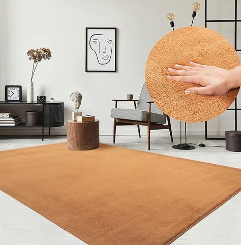 Relax Rug, Modern, Fluffy, Short Pile carpet, Non-Slip Underside, Washable at up to 30°C, Super-Soft, Fur Look, Terracotta, 160 x 220 cm : Amazon.de: Home & Kitchen Fluffy Rug, Rug Modern, Large Appliances, Contemporary Living Room, Small Appliances, Bright Color, Modern Rugs, Home Textile, Rugs On Carpet