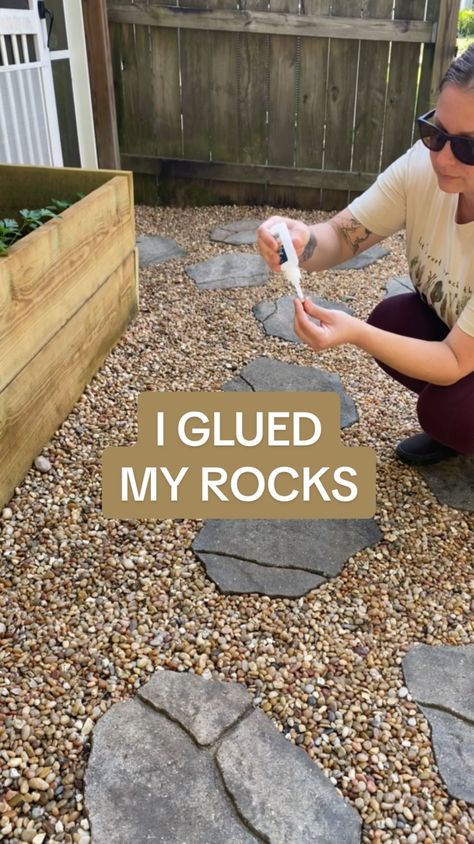 People think we are crazy 😆🤷🏼‍♀️ #rockglue #petratools #petramax #landscapinghacks #pebbles #gravel #rocks #landscapingideas #walkway… | Instagram Gravel Glue Diy, Rock Glue, Gravel Garden Ideas, Mulch Glue, Landscape With Rocks, Rock Walkway, Rock Edging, Egg Rock, Gravel Walkway