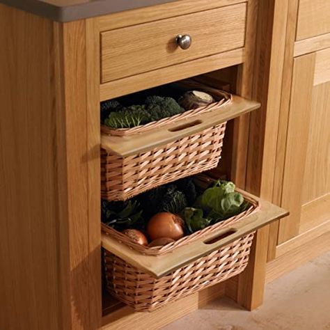 Pull out Wicker Basket Drawer 500mm Kitchen Storage Solution Larder Base Unit Cupboard with Handle Rustic Beech Wood Farmhouse Style 100% Handmade Rattan FREE Fixing Kit Included – Brown : Amazon.co.uk: Home & Kitchen Wicker Basket Drawers, Wicker Kitchen, Under Shelf Basket, Fitted Cabinets, Basket Drawers, Kitchen Basket Storage, Brown Baskets, Country Farmhouse Style, Kitchen Baskets