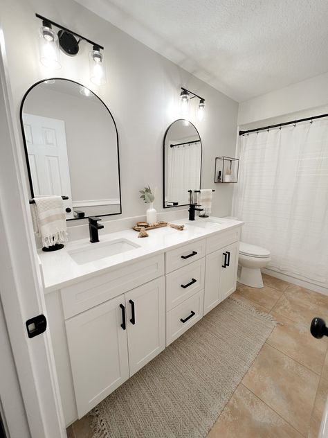 All White Vanity Bathroom, Guest Bathroom Renovation, Home Depot Bathroom, Organization Bathroom, White Bathroom Cabinets, Interior Bathroom, Bathroom Redesign, Bathroom Remodel Designs, Guest Bathrooms