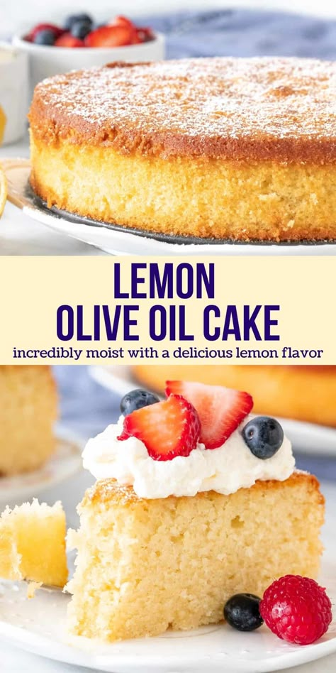 Lemon olive oil cake is a simple, elegant cake that's incredibly moist with a delicious lemon flavor. It's perfect for dessert, afternoon tea or brunch and stays moist and tender for days. #lemon #oliveoil #cake #spring #easy #moist #lemoncake #recipe from Just So Tasty Sponge Texture, Olive Oil Cake Recipe, Batch Baking, Lemon Olive Oil Cake, Olive Oil Recipes, Lemon Dessert Recipes, Lemon Cake Recipe, Lemon Olive Oil, Oil Cake