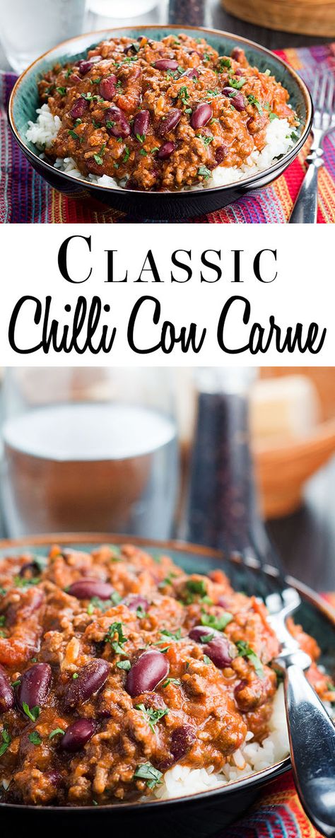 This comforting and filling recipe for Classic Chili Con Carne is great served with rice or on it's own for a lighter lunch. via @Erren's Kitchen Chili Con Carne Recipe, Con Carne Recipe, Classic Chili, Resep Diet Sehat, Best Mexican Recipes, Chilli Recipes, Resep Diet, Kitchen Recipe, Healthy Diet Recipes