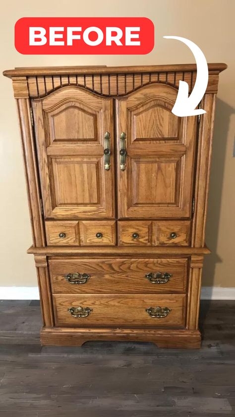 ✨🔨 Get ready to transform your outdated armoire into a stunning piece of furniture with our step-by-step DIY armoire makeover! Add a personal touch and make it truly one-of-a-kind. Click the link to get started! 🌈��🎨 Old Sewing Cabinet Makeover, Painted Cabinet Bedroom, Repurposed Bedroom Furniture Set, Refurbish Bedroom Furniture, Bedroom Armoire Makeover, Unique Upcycled Furniture, Update Armoire Furniture Makeover, Armoire Diy Makeover, Old Dresser Makeover Diy Ideas