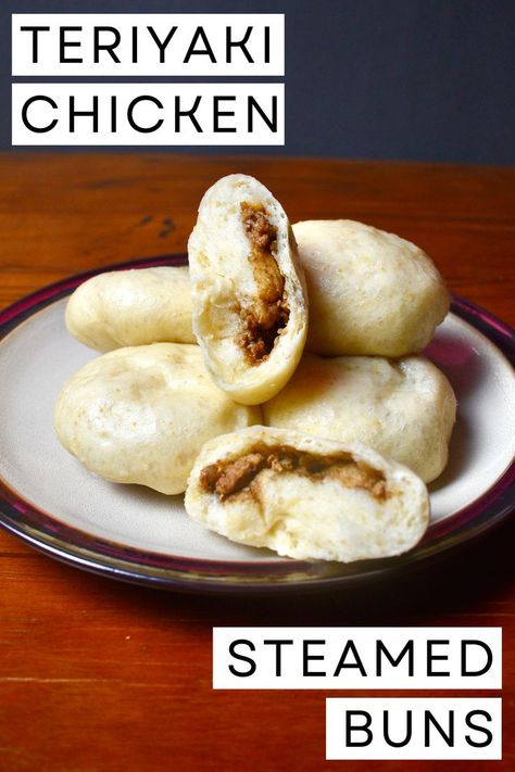 Steamed Teriyaki Chicken Buns/Bao (Baozi) Baozi Recipe, Bamboo Steamer Recipes, Steam Buns Recipe, Steamed Bao Buns, Chicken Buns, Steamed Chicken, Bao Buns, Pork Buns, Bun Recipe