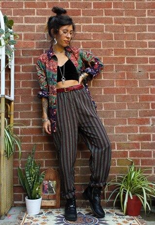 Mode Grunge Hipster, Estilo Hipster, Look Boho Chic, Goth Outfit, Mode Hippie, Estilo Hippie, Mode Boho, Cotton Trousers, Moda Vintage