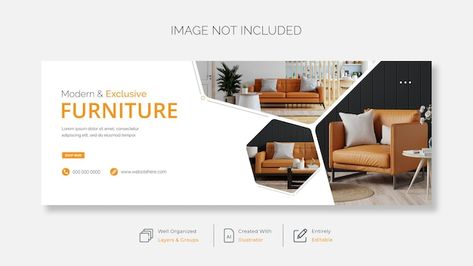 Modern furniture facebook cover page ban... | Premium Vector #Freepik #vector #furniture-banner #furniture-social-media #furniture-sale #furniture-template Furniture Banner Design, Facebook Post Ideas, Vector Furniture, Furniture Banner, Furniture Template, Creative Facebook Cover, Facebook Cover Photo Template, Shop Banner Design, Furniture Graphic