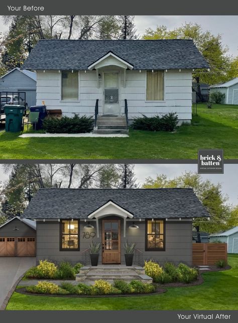 Bungalow House Exterior, Gambrel Style, Exterior House Colors Ranch Style, Small Bungalow, Ranch House Exterior, Cottage Bungalow, Bungalow Style House, House Paint Color Combination, House Makeovers