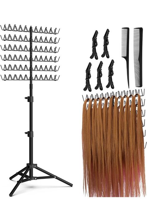 Sunnacate Height Adjustable Braiding Hair Rack with 120 Pegs, Hair Extension Rack, 2-side Metal Hair Rack(Patent Protection) Hair Product Rack Salon, Hair Braiding Essentials, Hair Equipment Tools, Hair Rack For Braiding Hair, Hair Braider Supplies, Hair Rack, Braiding Tools, Hairdressing Equipment, Hair Braiding Tool