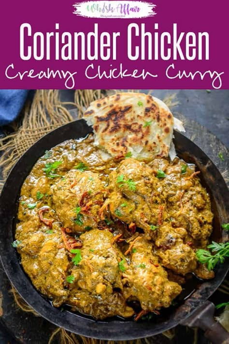 Coriander Chicken Curry is a green chicken curry made using chicken pieces, fresh coriander, mint, dry fruits and a few spices. It pairs well with Indian breads or rice. Here is how to make Coriander Chicken Curry Recipe.#CorianderChicken #CorianderChickenCurry #ChickenCurry #ChickenCurryRecipes #IndianCurryRecipes #ChickenRecipes Coriander Chicken, Coriander Recipes, Green Chicken Curry, Chicken Indian, Indian Breads, Indian Masala, Chicken Biryani Recipe, Indian Chicken Recipes, Green Chicken