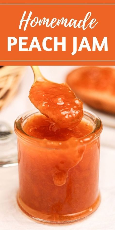 Sweet and juicy, this is an easy Peach Jam Recipe without pectin. It's perfect for summer when peaches are in season, so that you'll have home made peach jam all year around Peach Jam Recipe Canning No Pectin, Easy Peach Jam Recipe No Pectin, Peach Jam With Pectin, Peach Jam No Pectin, Peach Jam Recipe Canning, Peach Jelly Recipe, Pho Soup Recipe Easy, Peach Jam Recipes, Easy Peach Jam Recipe