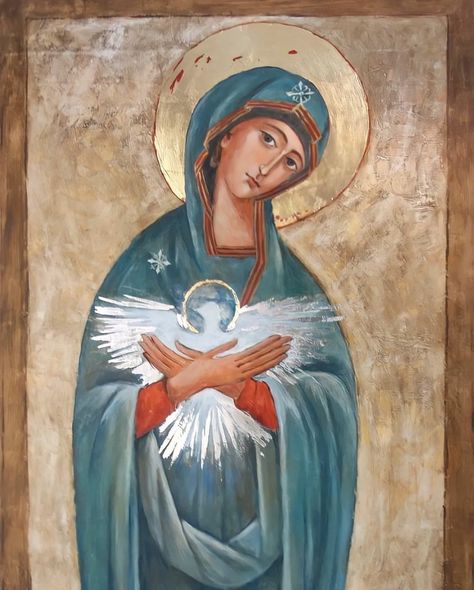 Nativity Iconography, Jesus Art Paintings, Holy Spirit Art, Bible Catholic, Free Spirit Art, Religious Imagery, Mary Art, Sacred Woman, Jesus Mother