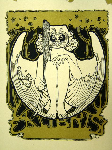 Ex Libris by Koloman Moser Space Things, Koloman Moser, Vienna Secession, Art Nouveau Illustration, Charles Rennie Mackintosh, Art People, Kunst Inspiration, Owl Art, Ex Libris