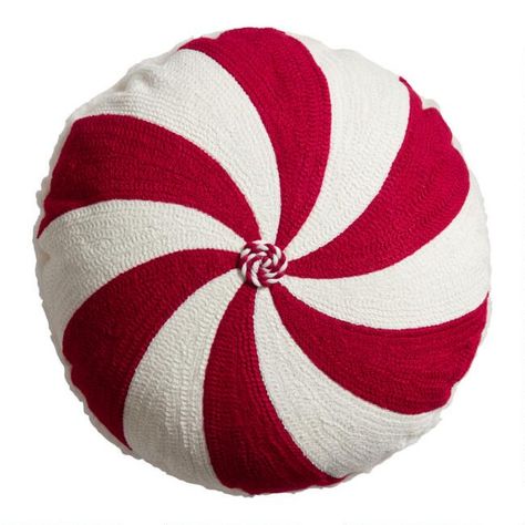 Round Red and White Peppermint Throw Pillow | World Market Peppermint Pillow, Candy Pillow, Holiday Pillow, Winter Pillows, Photoshop Design Ideas, Pillow Christmas, Toss Pillow, Christmas Pillows, Cost Plus World Market