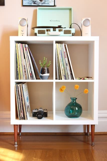 If Brad still dislikes the Bludot console, consider this. Inexpensive.  Can also mount it too the wall with the right support brackets. Would be cool to do that. Big Impact, Small Effort: Easy Upgrades for IKEA Furniture Etagere Kallax Ikea, Ikea Upgrades, Vinyl Record Shelf, Ikea Kallax Shelf, Ikea Kallax Regal, Diy Home Decor For Apartments, Hacks Ikea, Ikea Hack Ideas, Прикроватные Тумбочки