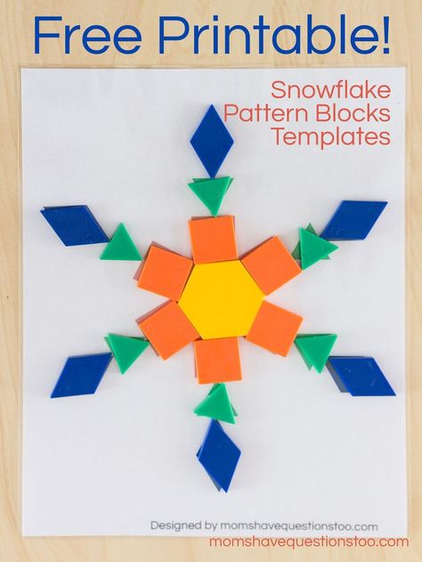 These free printable snowflake pattern block templates will be fun for toddler and preschoolers. They help teach colors, shapes and 1 to 1 correspondence. Pattern Block Templates, Teach Colors, Math Patterns, Snowflake Template, Winter Kindergarten, Winter Math, Teaching Colors, Winter Preschool, Math Geometry